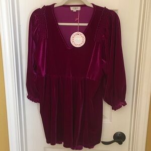 Umgee Velvet Wine Dress with Puff Sleeves